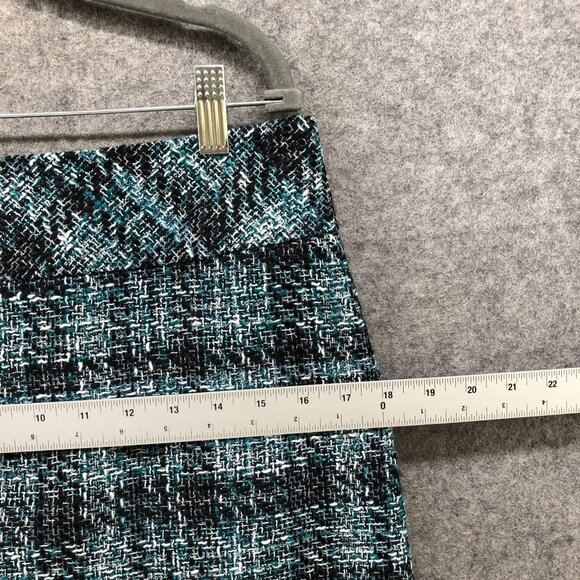 Loft Tweed Mini Skirt Womens 6 Teal Blue Black Plaid Wool Blend Formal - Picture 11 of 12